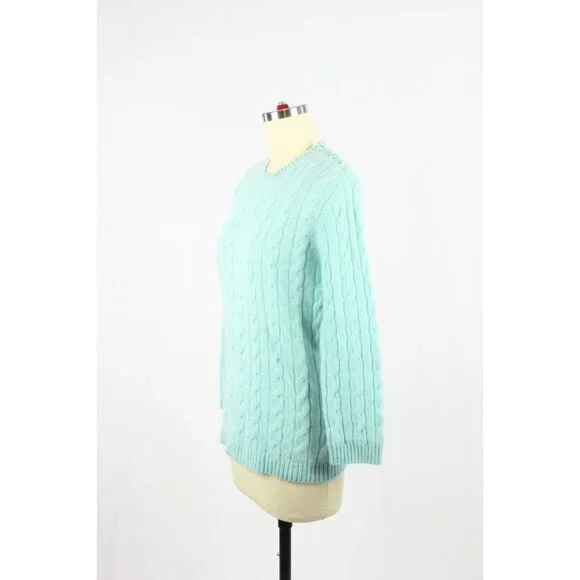 LILLY PULITZER Turquoise 100% Cashmere Cable Knit Crew Neck Sweater, Size S - Picture 4 of 11